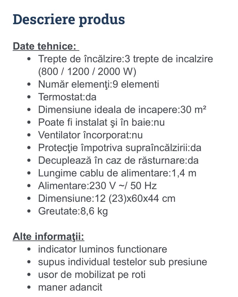 Calorifer electric pe ulei cu termostat Vortex