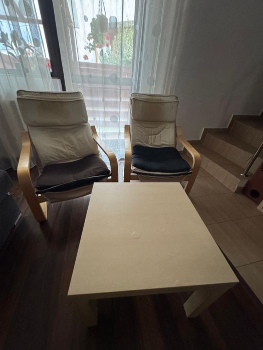 Canapea extensibila, 2 x fotoliu, 2 x masa de cafea
