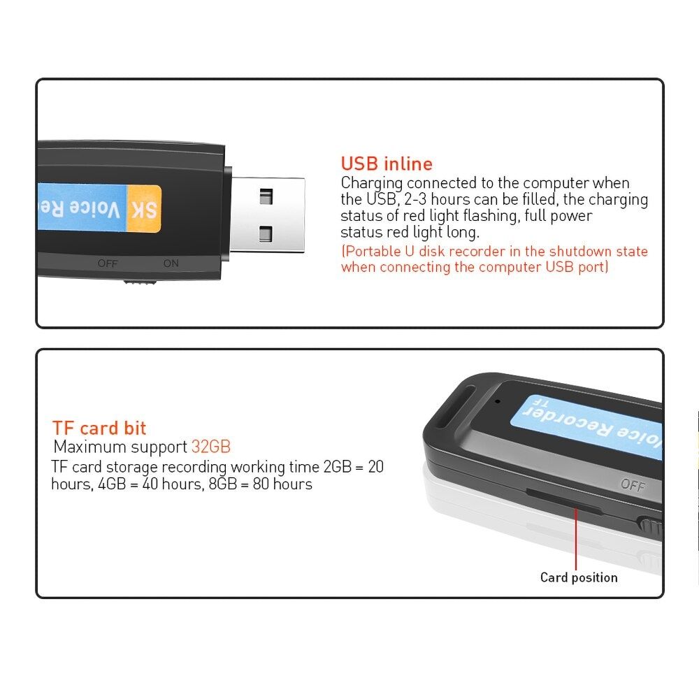 Vand reportofon, microfon spion stick usb