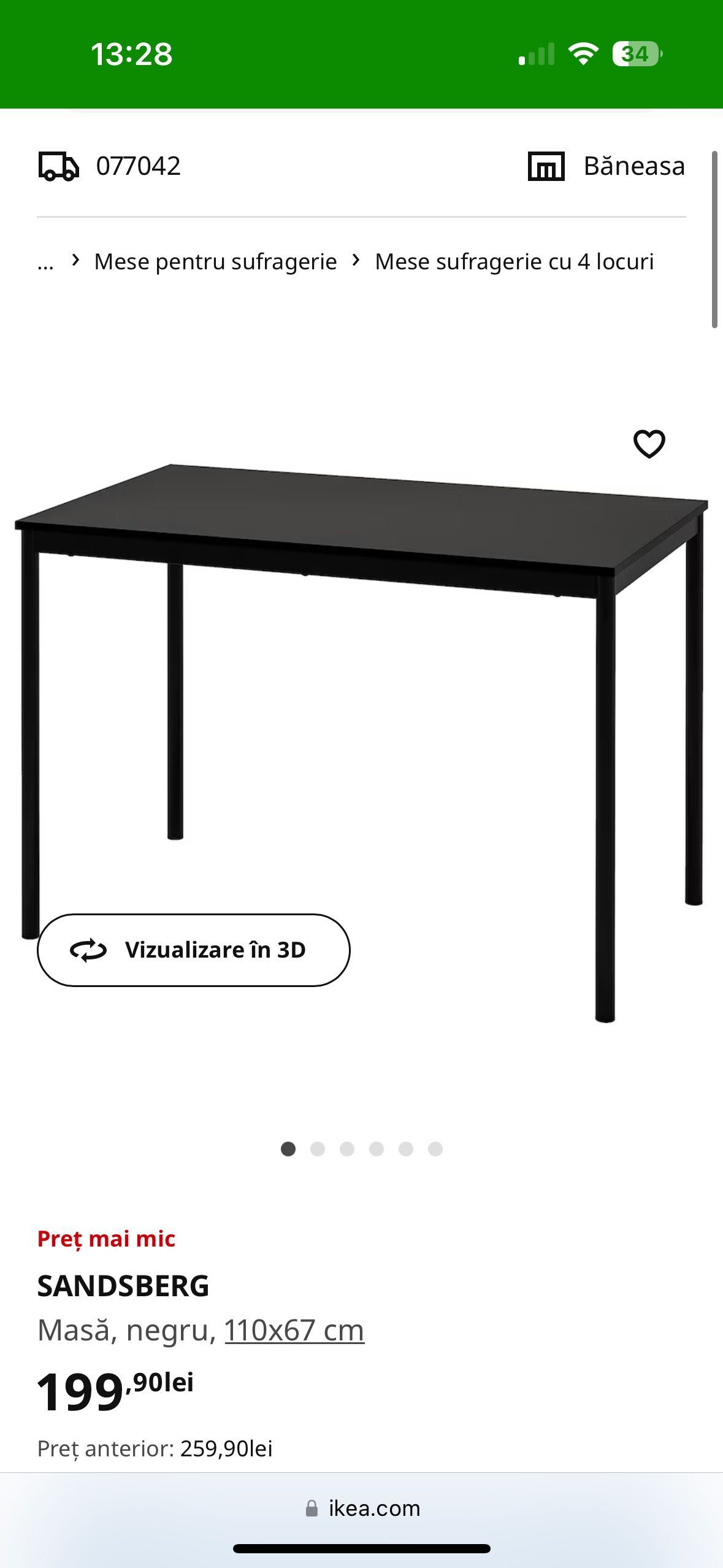 Masa de birou Ikea 110x67 negru Sandsberg practic noua