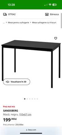 Masa de birou Ikea 110x67 negru Sandsberg practic noua