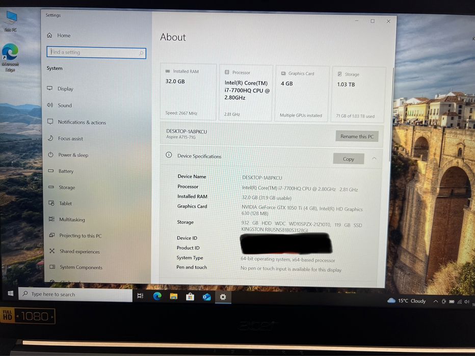 Лаптоп Acer Aspire 7 A715-71G