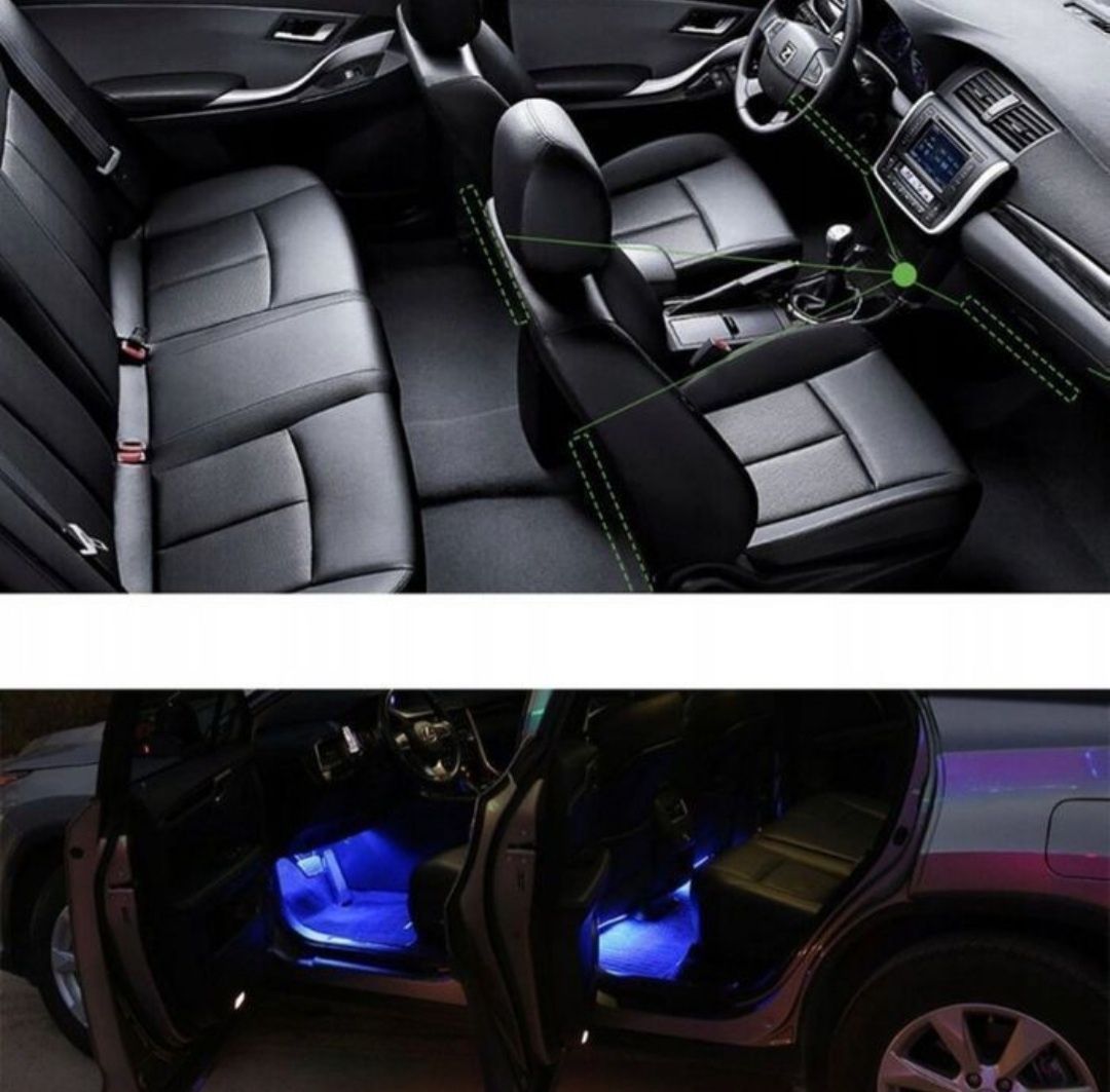 Kit set 4 benzi led auto RGB telecomanda lumina ambientala interior
