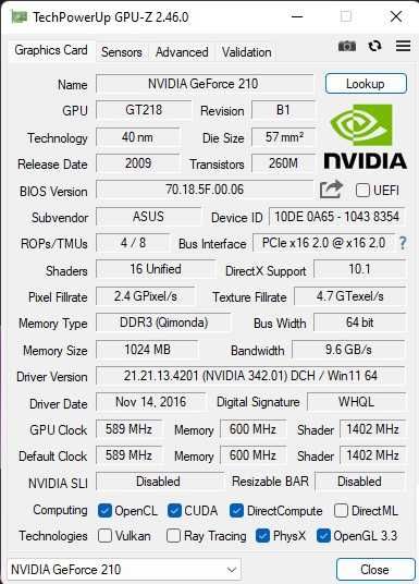 Placa video Asus Nvidia Gt 210 1G DDR2 128 bit Silent