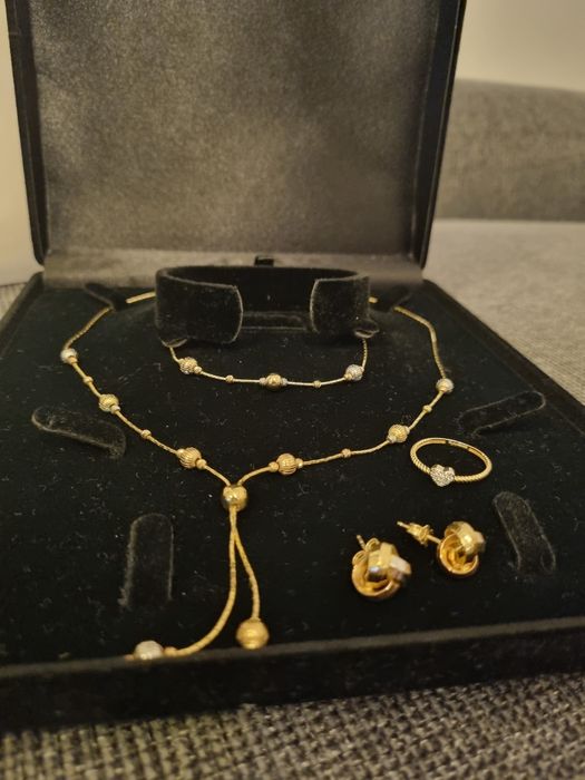 Бижута от жълто, бяло и розово злато - колие, гривна, обици, пръстен