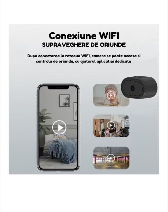 Mini camera spion WIFI, detectare miscare, vedere noapte