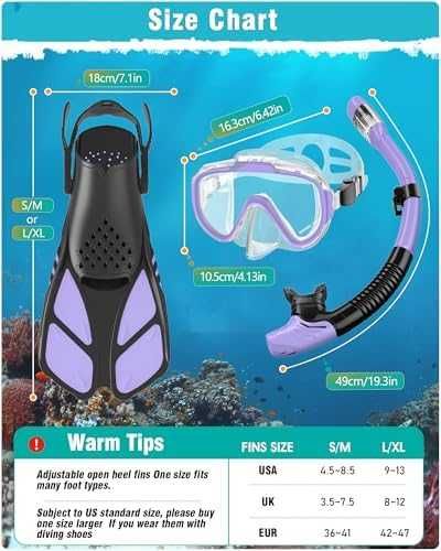 Нов Шнорхелинг сет 3 в 1 регулируеми плавници за възрастни маска море