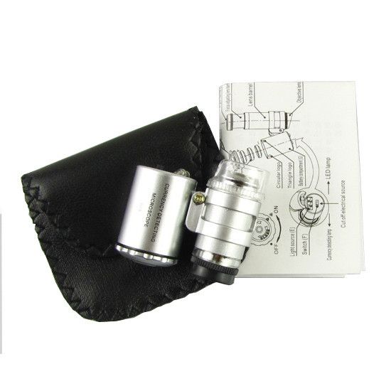 Mini microscop lupa inspectie 60X cu lampa LED & UV sac piele + CADOU!