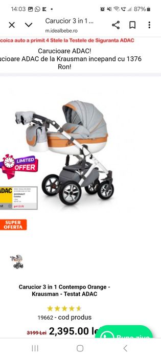 Rezervat pana la livrare - Vand Carut Krausman Contempo 3 in 1 cu acce