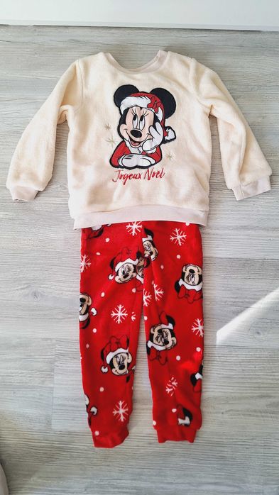 Pijama MINNIE MOUSE, maneca lunga, alb-rosie