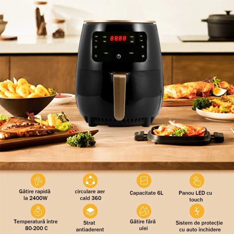 Friteuza Cu Aer Cald AirFryer Capacitate 6 L Si Afisaj Digital, LCD