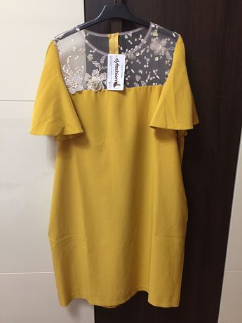 Rochie noua cu eticheta , culoare galbena si broderie 3D