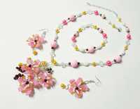 Set Flori de cires roz margele, pink cherry blossom, handmade unicat