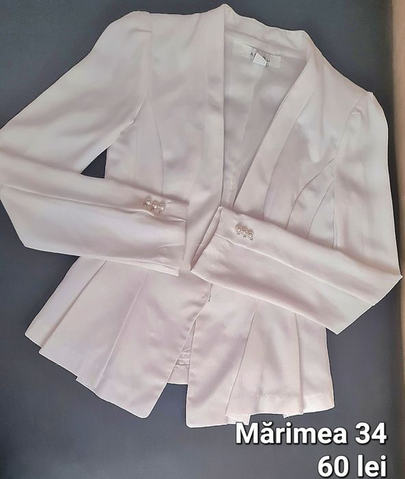 Sacou alb damă elegant cu perle MĂRIMEA 34