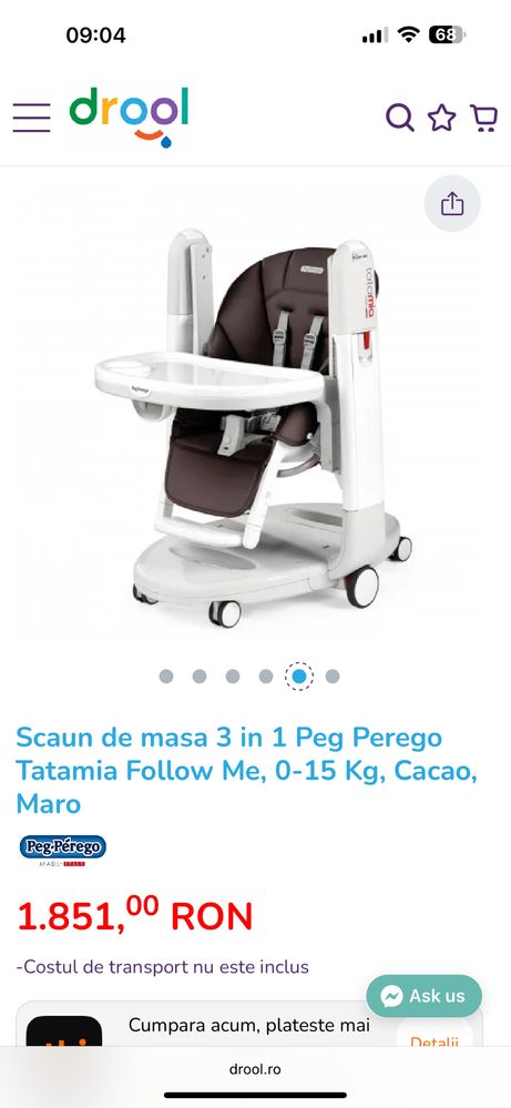 Scaun de masa 3 in 1 Peg Perego  0-15 Kg Tatamia