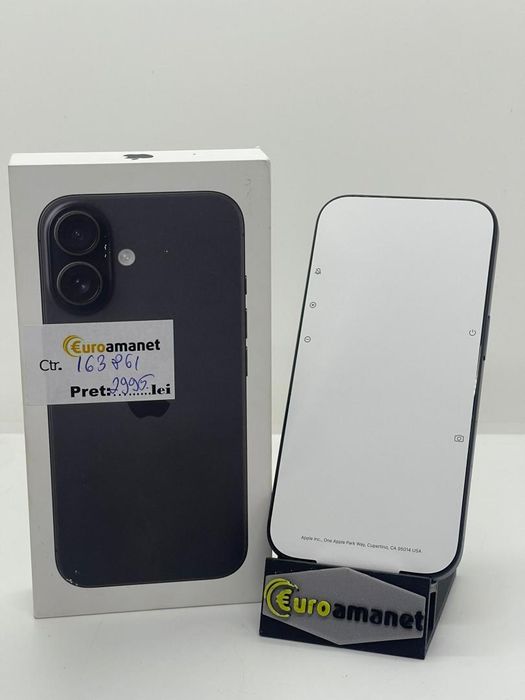 Telefon mobil Apple iPhone 16, 128GB, 5G, Black, Neactivat, Nou -A-