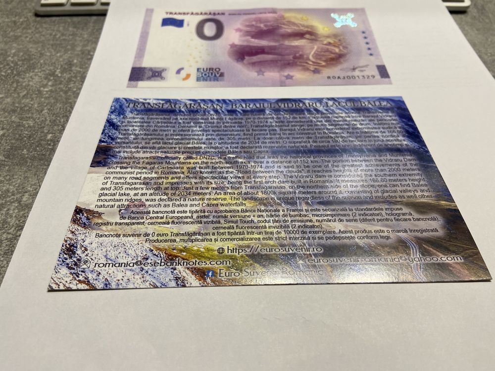 Bancnota 0 euro - Transfagarasan, Vidraru si Balea Lac