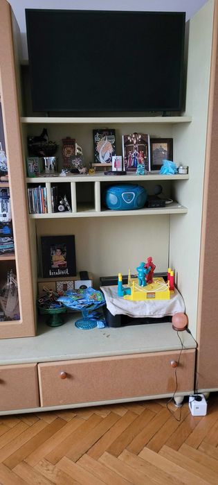 Biblioteca in 2 culori (nuante fag si stejar) + Canapea Mobexpert