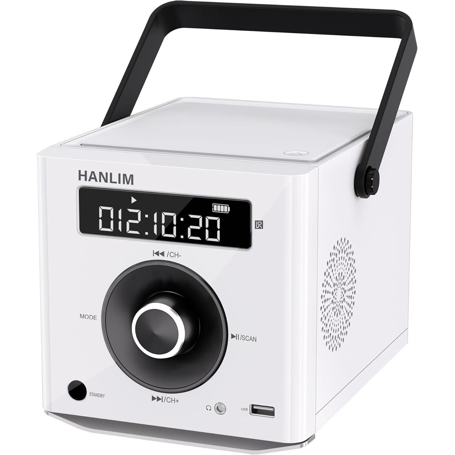 Преносим CD плейър Hanlim, Бял, 20W, FM радио/MP3, USB/AUX вход