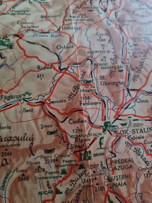 Harta turistica a  Romaniei R. P. R din anul 1958, oras Stalin