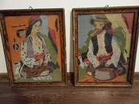 Set 2 tablouri retro goblen colectia "Tiganii" din anii 70