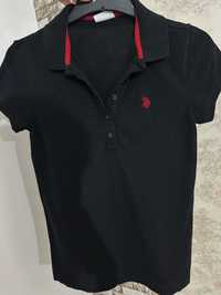 Tricou US Polo, negru cu detalii roșii