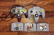 Vand Nintendo 64 – 2 controllere + 3 jocuri originale