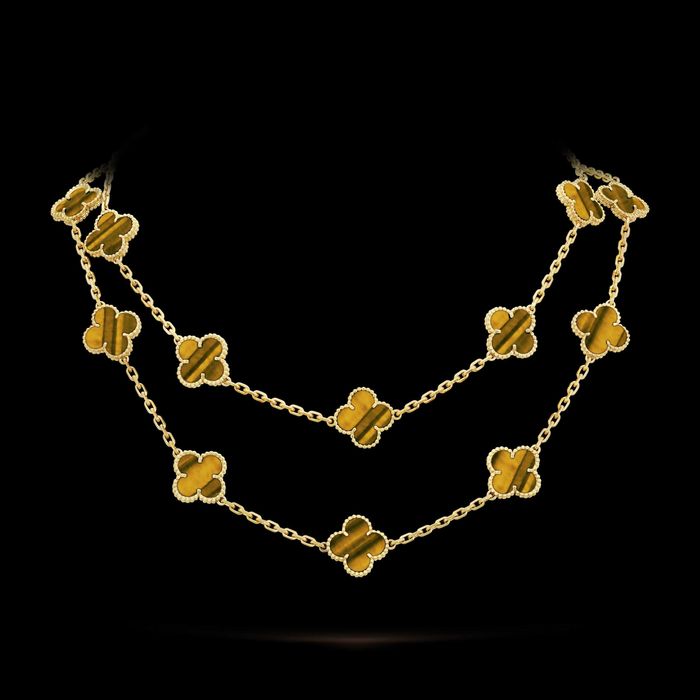 Van Cleef & Arpels VCA Gold Tiger Eye Alhambra 20 Motifs Дамско Колие