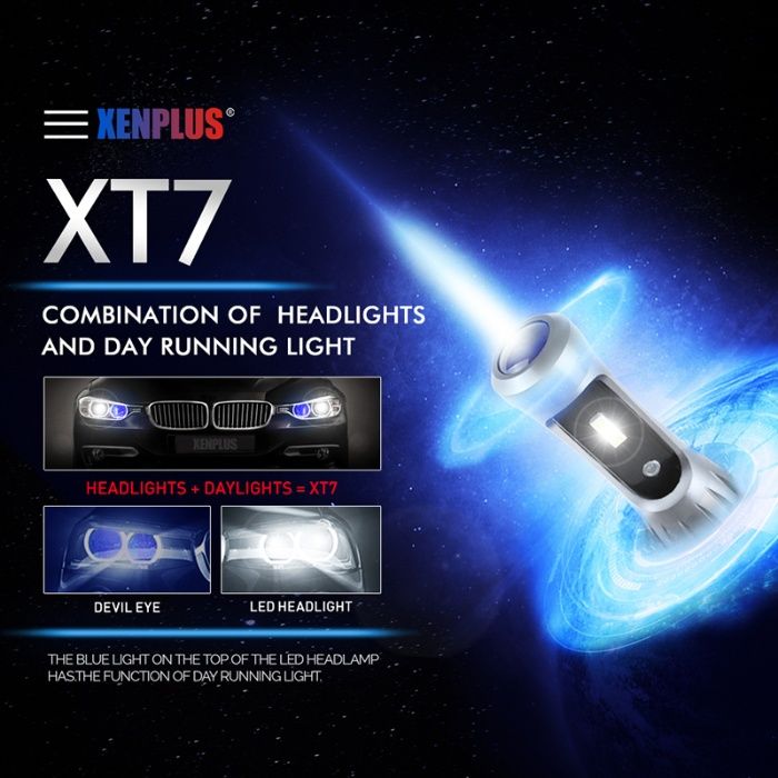 Kit becuri led XT7 cu lumina de zi violet H7 H8 H9 H11 HB3 HB4