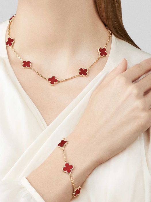 Van Cleef & Arpels VCA Gold Red 10 Motifs Alhambra Clover Дамско Колие