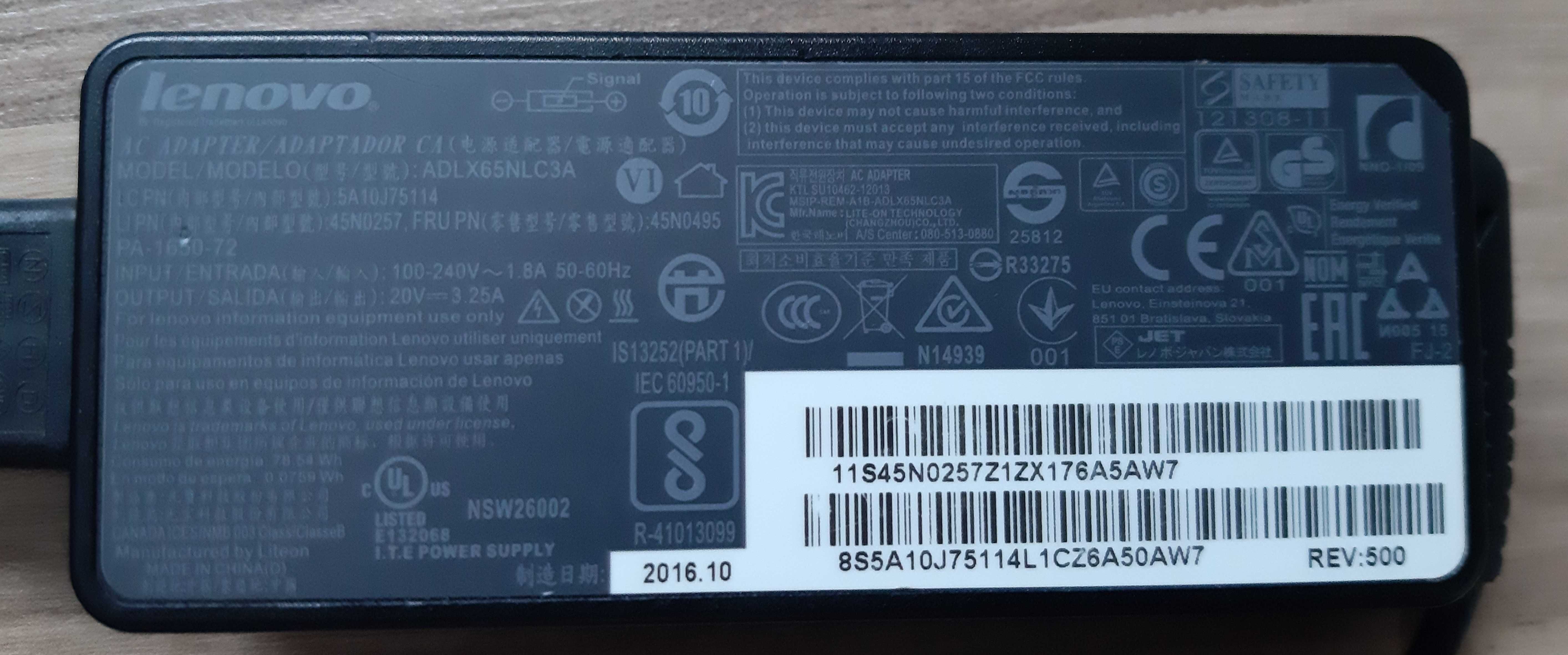 Adaptor Laptop Lenovo 20V, 3.25A