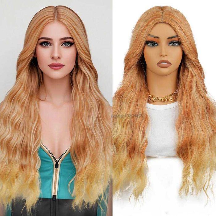 Оранжева къдрева перука с руси краища на път