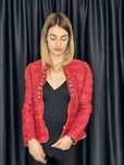 Geacă de piele roșie extra fina, accesorii aurii, mărimea S