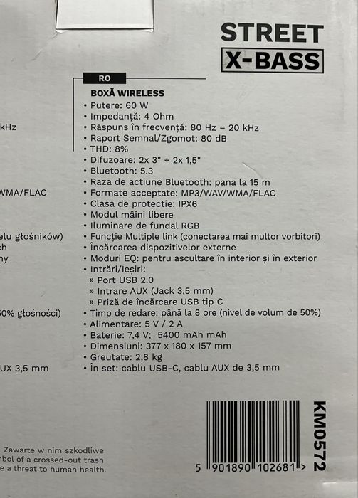 Boxă bluetooth portabila Kruger & Matz noua, sigilată