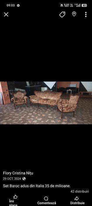 Set Baroc adus din Italia,canapea și 2 fotolii