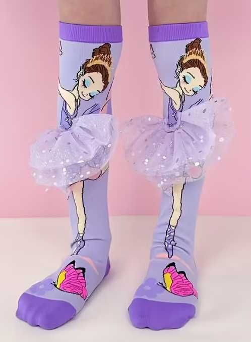 1 Чифт Дълги Чорапи с Мотив на Сладко Балетно Момиче и Пеперуда