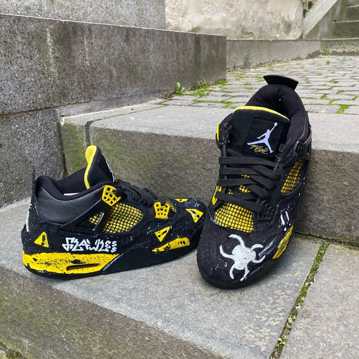 Jordan 4 retro yellow thunder custom made by flawless