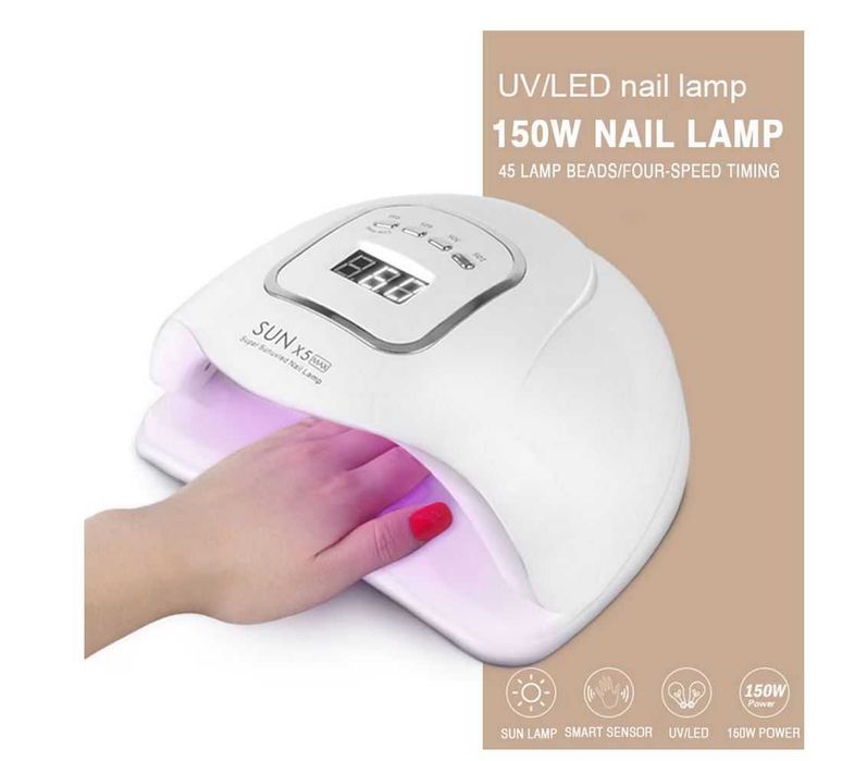 Професионална лампа за маникюр и педикюр Sun X5 Max, Бяла, UV/LED 150W