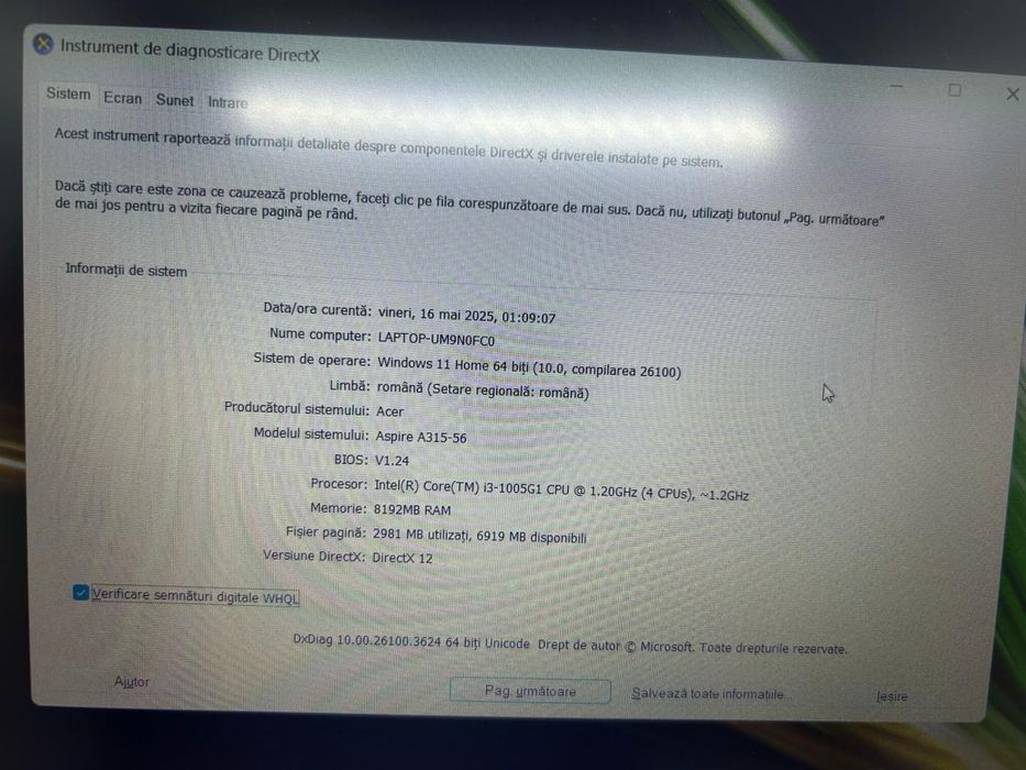 Laptop Acer Aspire 3, i3-1005G1, 15.6, Full HD, 8GB, 250GB SSD, -D-