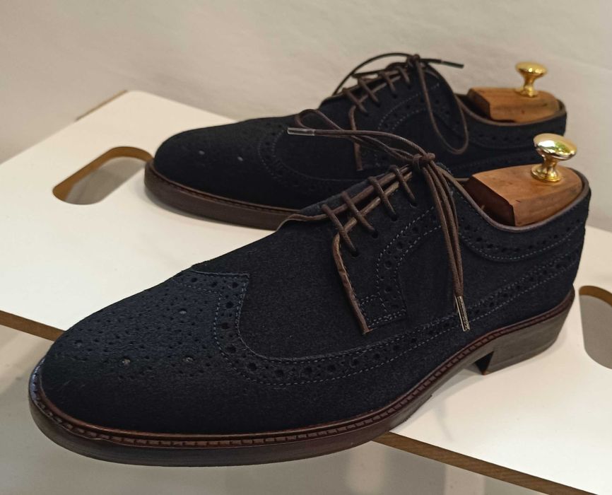 Pantofi derby brogue 41 41.5 premium DEVRED NOI piele naturala moale