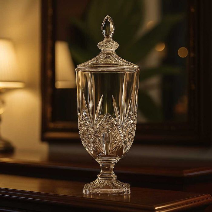 Луксозен стъклен диспенсър за сок и напитки 3L с капак и кранче