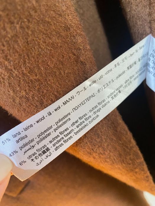 Вълнено палто тип халат Zara в кафяво