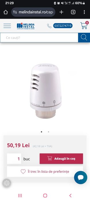 Vând robinet cap termostatic