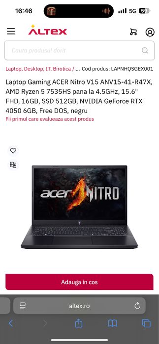 Laptop nitro v15 rtx 4050 ryzen 5