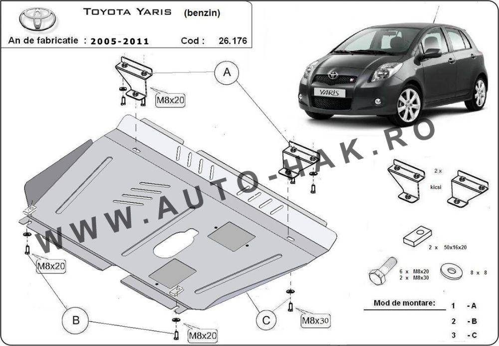 Scut motor metalic Toyota Yaris benzina 2005-2011