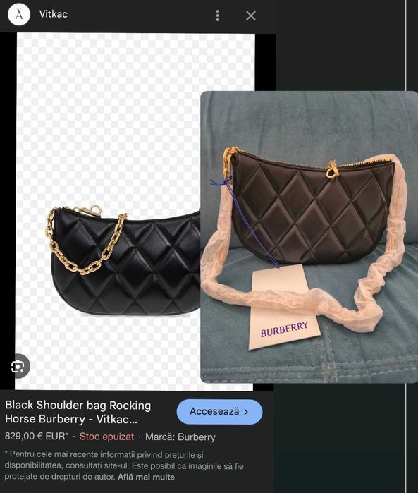 Geantă de umăr Burberry “Rocking Horse” din piele neagră orginala 100%