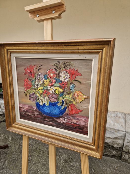 Страхотна антикварна авторска картина масло върху платно