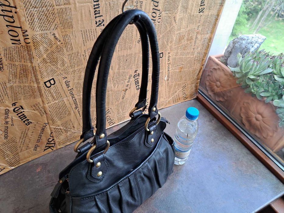 дамска чанта,черна кожена торба 5th Avenue-естествена кожа,