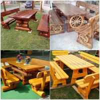 Mobilier  rustic set masa cu băncuțe  scaune  terasă lemn