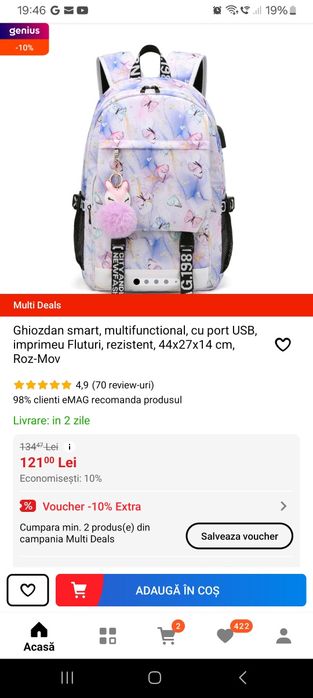 Ghiozdan clase primare cu fluturi